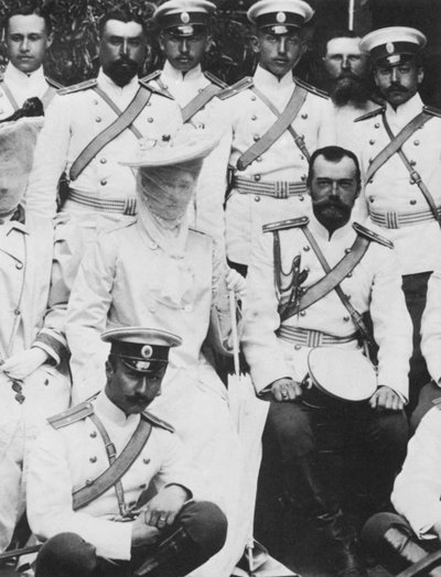 Tsar Nicholas II and Tsarina Alexandra Fyodorovna of Russia with a Group of Army Officers, c. 1904 by Unbekannt