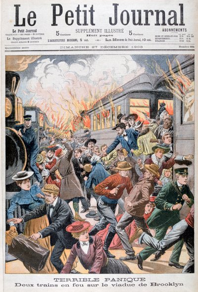 Two Trains on Fire on the Brooklyn Bridge, 1903 by Unbekannt