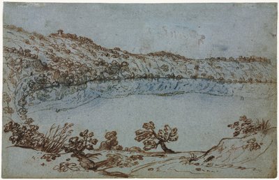 View of Lake Nemi (recto) Small Group of Roman Ruins (verso) by Unbekannt