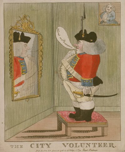 View of a Portly City Volunteer Admiring Himself in the Mirror, 1785 by Unbekannt
