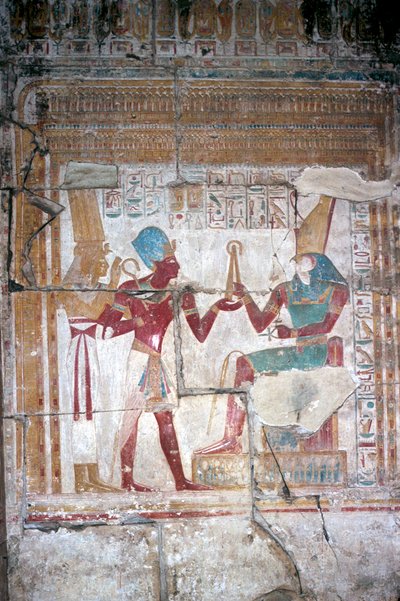 Wallpainting of Sethos I before Horus, Temple of Sethos I, Abydos, Egypt by Unbekannt