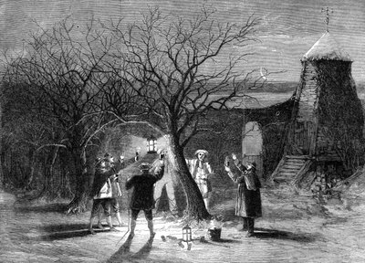 Wassailing apple trees with hot cider in Devonshire on twelfth eve, 1861 by Unbekannt