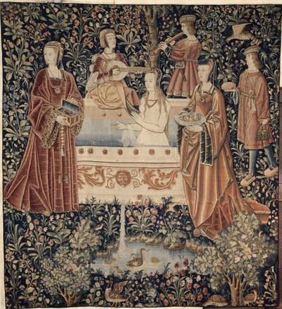 Woman Bathing surrounded by Attendants Tapestry series La Vie Seigneuriale by Unbekannt