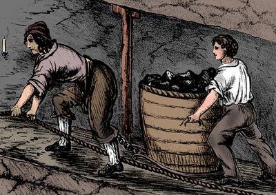 Woman and a boy working in a coal mine, Bolton, Lancashire by Unbekannt