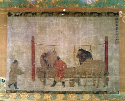 Hanging, Depicting Grooms Feeding Horses, Attributed to Jen Jen-Far, Chinese, 14th Century by Unbekannt Unbekannt