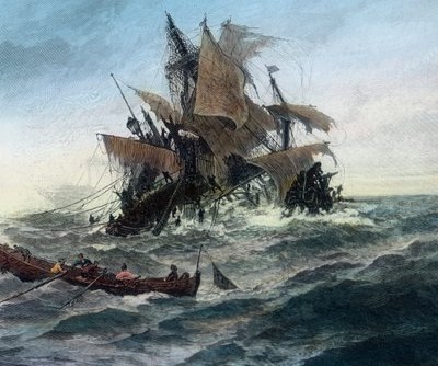 A Danish ship, which wants to bring help for the city of Stralsund, is shipwrecking by Unbekannter Künstler