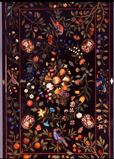 A Florentine Pietra Dura Table Top Inlaid with Various Marble and Lapis Lazuli Centred by a Display of Fruit by Unbekannt