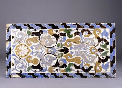 Nasrid Dynasty Pottery Cuerda Seca Tile Panel with Interlaced Arabesques and Palmettes by Unbekannt