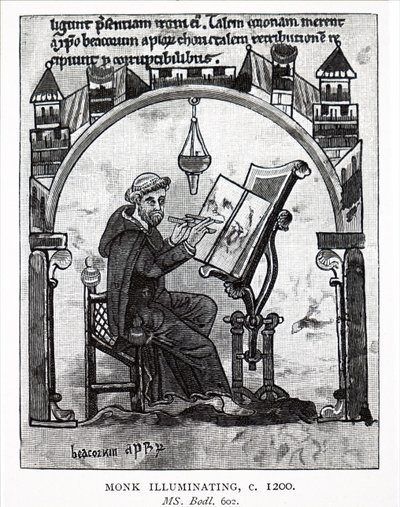 A monk illuminating a manuscript by Unbekannt