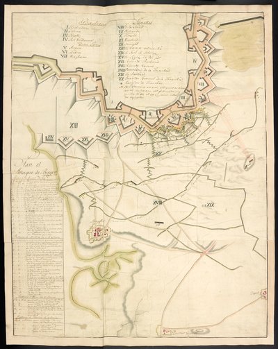 A tinted plan of the siege works. Journal of the siege of Bergen op Zoom, by the French, in 1747; preceded by an account of the state of the French artillery at that time. by Unbekannter Künstler