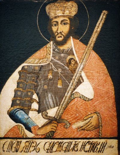 Alexander Nevsky Depicted as a Warrior Saint in a Portrait by an Unknown Artist from the Early 18th Century, State History Museum, Moscow by Unbekannter Künstler