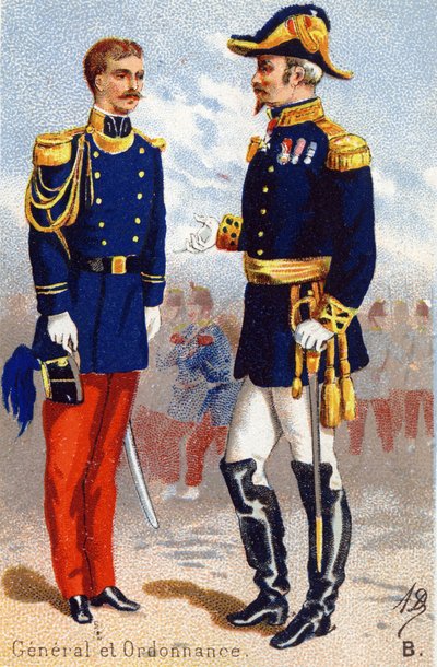 B: General and Ordinance. Engraving in "Military Alphabet". Late 19th century by Unbekannt