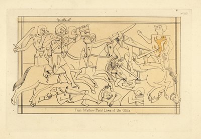Battle Scene Showing Knights in Cylindrical Helmets and Chainmail Hoods, Armorial Surcoats and Shields with Coats of Arms by Unbekannt