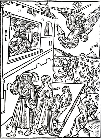 Devils are pursued by the Archangel Saint Michael, while humans continue their activities by Alec Hunter