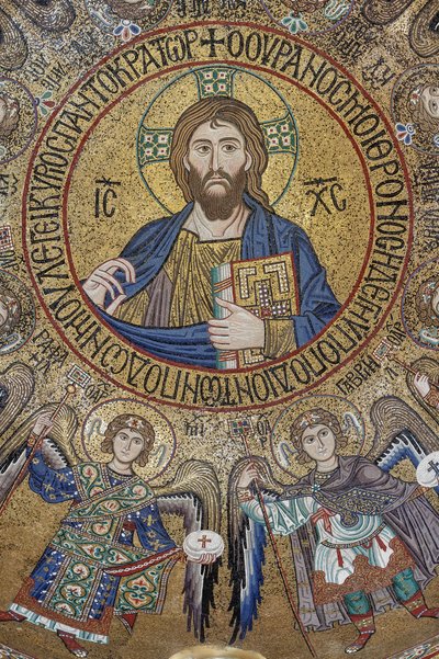 Dome of the transept: mosaic Blessing Christ Pantocrator between angels and archangels, XII century, The Palatine Chapel, The Royal Palace or Palazzo dei Normanni, Palermo, Sicily, Italy by Unbekannter Künstler