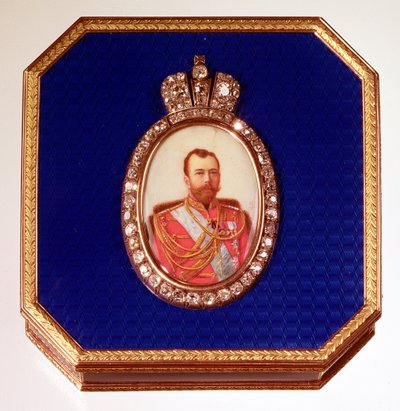 Faberge Blue Enamel Box, with Portrait of Tsar Nicholas II by Unbekannt