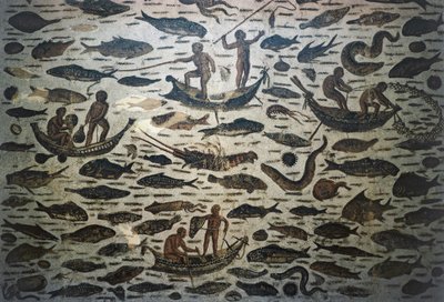 Fishing scene, mosaic, Roman civilization, 3rd century AD by William M. Timlin