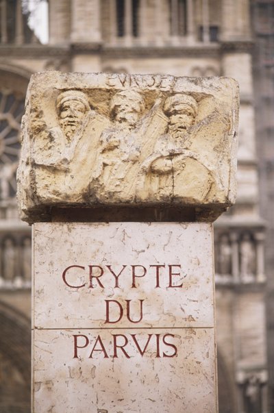 Crypte du Parvis inscription at crypte archeologique, on Ile de la Cite, stone with inscription and carvings, Paris, France by Unbekannt