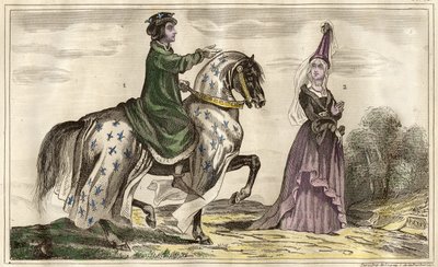 French King Charles IV and Jeanne de Flandre, Countess of Montfort, Engraving by Rebel by Unbekannt