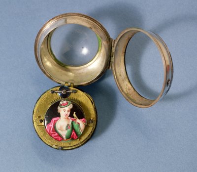 French pocket watch with bracket bearing an enamel portrait of a girl and a canary, enclosed in a silver case, by J.Jacque Andre Bosset, c.1700 by Unbekannt