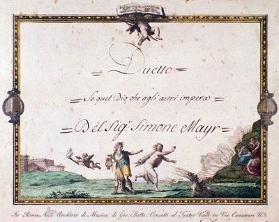 Frontispiece of duetto Se quel dio che agli astri impera by Giovanni Simone Mayr by Unbekannter Künstler