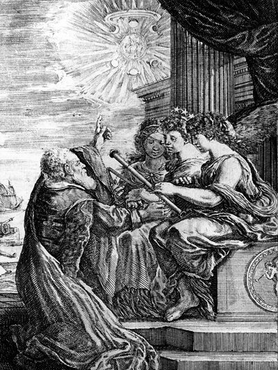 Galileo Presenting His Telescope to the Muses, and Pointing Out a Heliocentric System of the Universe by Unbekannter Künstler