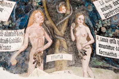 Adam and Eve Sinning with the Snake, Gothic Fresco, Cloister, Cathedral, Brixen, Italy by Unbekannt