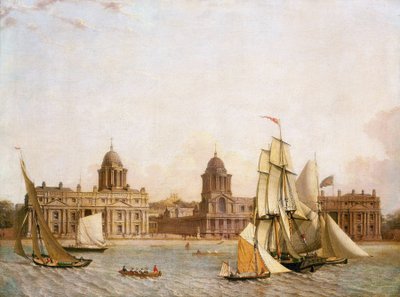 Greenwich Hospital, from Isle of Dogs, with the navigation of a variety of boats on the river by Unbekannter Künstler