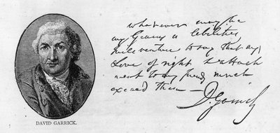 Handwriting and signature of David Garrick by Unbekannt