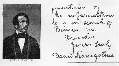 Handwriting and signature of David Livingstone by Unbekannt