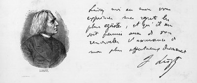 Handwriting and signature of Franz Liszt by Unbekannt