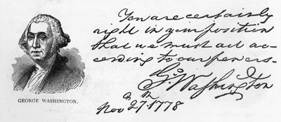 Handwriting and signature of George Washington from a letter concerning Washington
