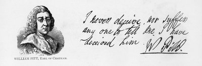 Handwriting and signature of William Pitt the Elder, from a letter to the Earl of Exeter by Unbekannt