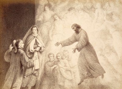 In the Sphere of Mars, Dante meets the spirit of his ancestor Cacciaguida. Illustration of the Canto XV of Paradiso of The Divine Comedy of Dante Alighieri. Work of Francesco Scaramuzza dedicated to the Municipality of Florence by Unbekannter Künstler