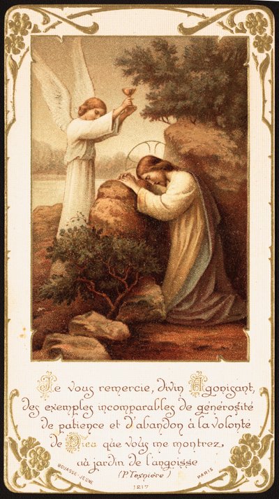 Jesus Kneeling in Prayer in the Garden of Gethsemane, an Angel Presenting Him a Chalice. Early 20th Century by Unbekannter Künstler