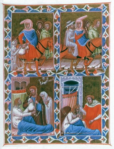 Knight from Lyon to Compostela, Takes an Old Woman and a Sick Man. Christ then St Jacques Appears to the Dying Knight by Unbekannter Künstler