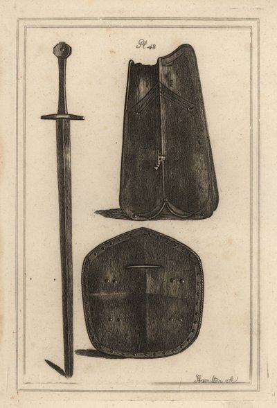 Large Breastplate or Cuirass, Shield Perforated in the Centre, and Two-Handed Sword Belonged to Guy, Earl of Warwick by Unbekannt