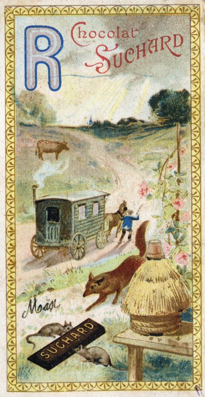 Letter R: rays, ruminant, trailer, hive, fox, rats, rose. Engraving of the Alphabet edited by Chocolat Suchard, beginning of the 20th century by Unbekannt
