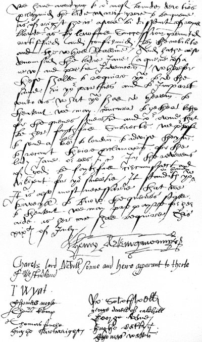 Letter from supporters of Queen Mary I in Kent to Sir Nicholas Pelham and the gentlemen of Sussex, announcing the proclamation of the Lady Mary as Queen and denouncing Lady Jane Grey by Unbekannt