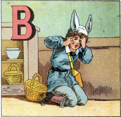 Letters B as Donkey Cap. Engraving in 