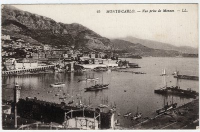 Monte Carlo (Monte-Carlo): View of the city taken from Monaco - Postcard end 19th-20th century by William M. Timlin