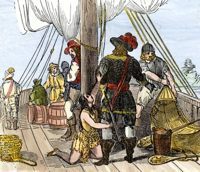 Native population of America: Pocahontas captured aboard a Jamestown ship by Unbekannter Künstler