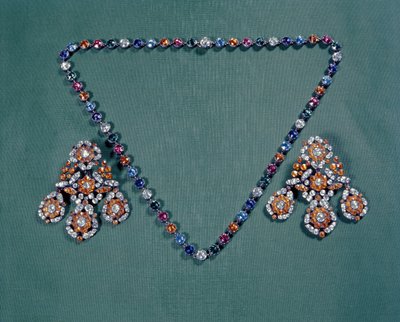 Necklace and earring set with multicoloured pastes, c.1760 by Unbekannt