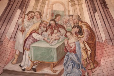 Our Lady of Assumption church. Baby Jesus in the synagogue, Cordon, France by Unbekannt