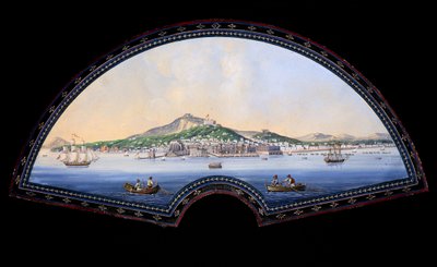 Paper fan model with a gouache painting representing the destinations of the Grand Tour, usually a practical journey by artists and intellectuals of the 18th and 19th century in the Mediterranean countries during their youth for their education and enrichm by Unbekannt