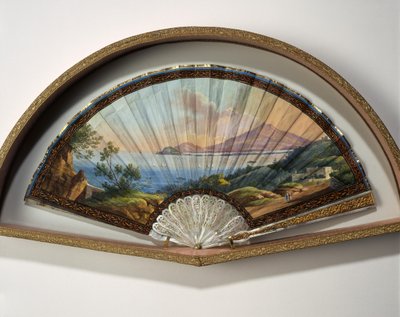Paper fan model with a gouache painting representing the destinations of the Grand Tour, usually a practical journey by artists and intellectuals of the 18th and 19th century in the Mediterranean countries during their youth for their education and enrichm by Unbekannt
