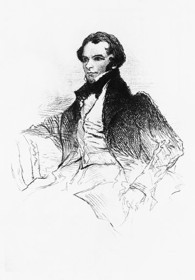 Portrait of Prosper Merimee (1803-1870), French writer, playwright, historian, and archaeologist, engraving from Prosper Merimee, Ses portraits, ses dessins, sa bibliotheque, by Maurice Tourneux by William M. Timlin