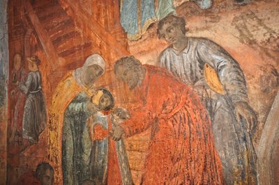 Russian Orthodox Church of St Dimitrius on the Blood, fresco depicting death of Demetrius (son of Ivan the Terrible) by Unbekannt