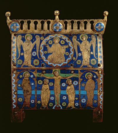 Reliquary casket, decorated with enamel plaques depicting the Crucifixion and the Apotheosis of Christ, French, made in Limoges by Unbekannt