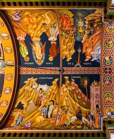 Scenes from the New Testament, Byzantine Minas Cathedral with colourful frescoes, Heraklion by Unbekannter Künstler